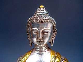 Vintage Tibetan Silver Plated Gold Gilt Large Buddha  