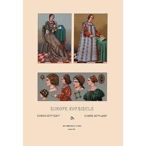  Vintage Art Feminine Dress of Sixteenth Century Europe 
