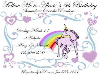 Over Rainbow Heart Lavender Unicorn Birthday Invitation  