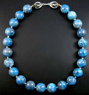 NATURAL TEAL BLUE APATITE GEMSTONE ROUND BEADS Necklace  
