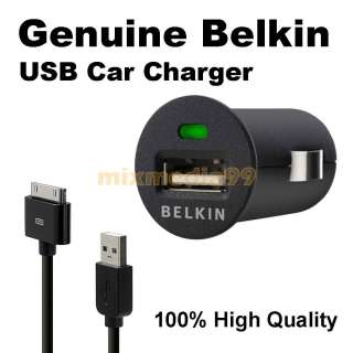 Original Belkin USB Car Charger + Data Cable For Apple iPhone 4 S 3G 