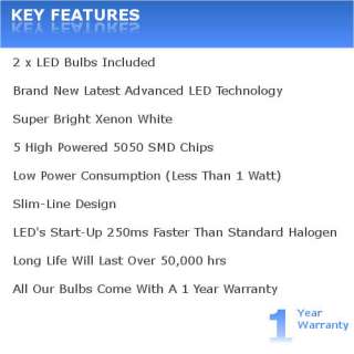ALFA 164 1994 Xenon White LED Sidelight Bulbs 501 W5W  