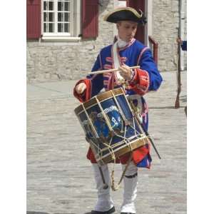 Colonial French Army Reenactor Portraying a Drummer in 18th Century 