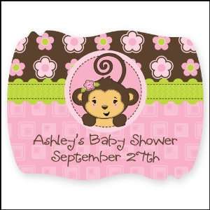 Monkey Girl   16 Squiggle Personalized Baby Shower Stickers
