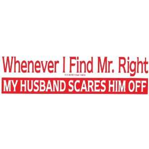  WHENEVER I FIND MR. RIGHT MY HUSBAND SCARES HIM OFF decal 