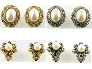   rhinestone earrings clipon pearl rhinestone studs faux pe arl flower