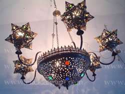 Large Antique Style Moroccan Art Style Six Arms Star Chandelier 