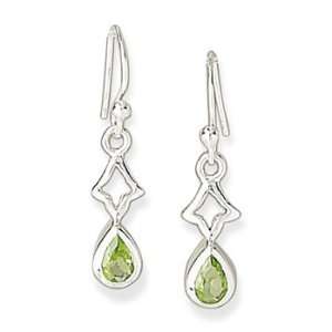 French Wire Earrings with Polished Cut Out and Pear Peridot Drop 925 