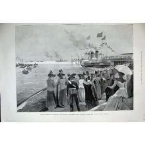   1899 Fokestone Queen Ship Calais Douvres Dock Fine Art