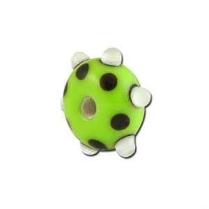 13mm Lime Green with Black/White Dots Rondelle Lampwork Beads Large 