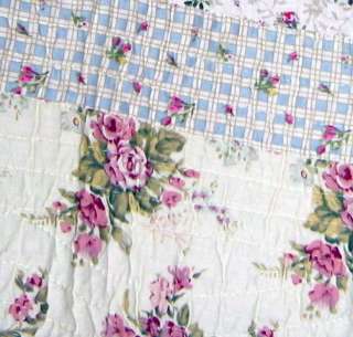 PINK ROSES on CREAM Soft 100% Cotton HAND QUILTED Scalloped Throw~NEW 