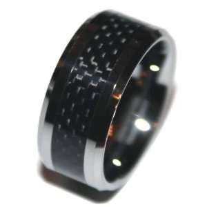 10mm Tungsten Black Carbon Fiber Unisex Wedding Rings Fashion Band 