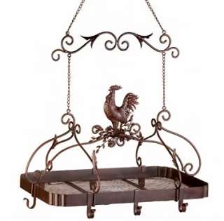 Country Cottage Kitchen Chic Rooster Hanging Pot Rack  