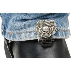  Ryder Clips Stirrup/Strap Boot Clip , Style Skull/Wings 