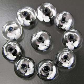   Lampwork Glass Beads White Black Tux Encased Florals SRA USA  