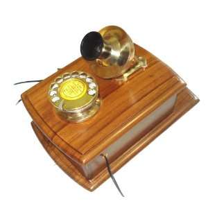  Antique Style Rotary Dial Rosewood and Brass Wall Phone 