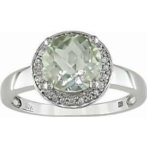  10K White Gold 1/10 ctw Diamond and Green Amethyst Ring Jewelry