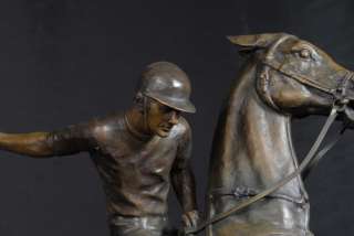 English Bronze Polo Player Horse Jockey Statue  