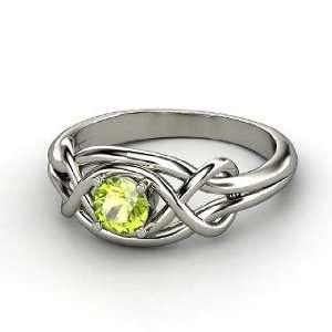  Infinity Knot Ring, Round Peridot Platinum Ring Jewelry