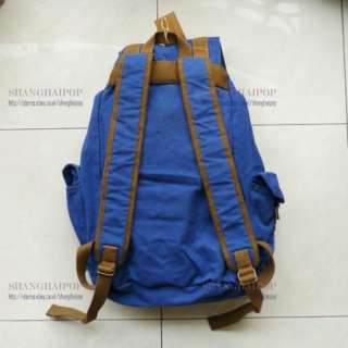 Blue Retro Canvas Rucksack Backpack Bag School Travel Hiking Large 