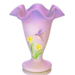  Fenton Lavendar Satin Hummingbird Vase