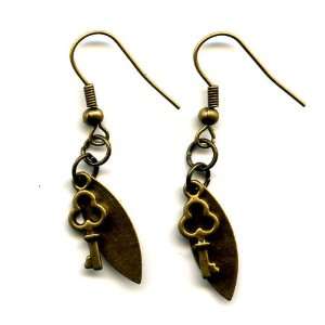  Brass Drop Earrings with Brass Backing and Antique Key 