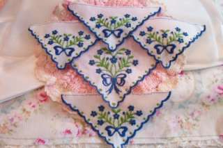 12~Embroidered Blue Lace Triangle APPLIQUES Baby Dolls  