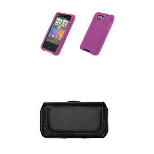  HTC Aria Hot Pink Silicone Gel Skin Cover Case + Leather 