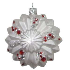   Silver Glass Snowflake with Red Jewels By Kurt Adler