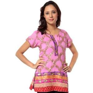 Pink Kurti Top with Hand Embroidery and Threadwork   Pure 