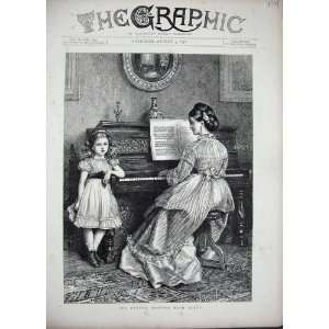  1872 Little Girl Woman Lady Music Duet Piano Fine Art 