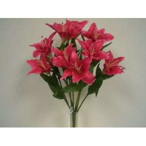  BEAUTY RED Large Tiger Lily 9 Silk Flowers Bush Bouquet 