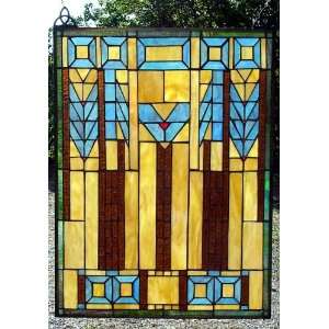    Arts and Crafts Turquoise Stained Glass Window