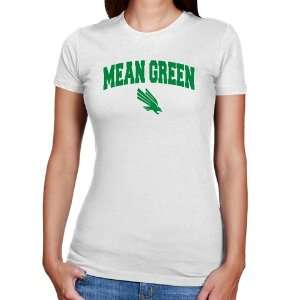  North Texas Mean Green Ladies White Logo Arch Slim Fit T 