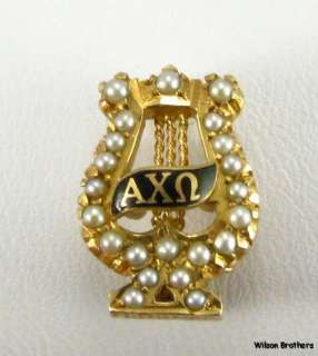 ALPHA CHI OMEGA   14k Gold sorority Pearled 1920s Badge PIN  