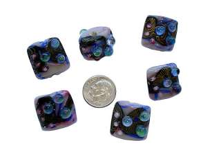 Lampwork Glass Pink Square Beads Blue Water Dew Bead  