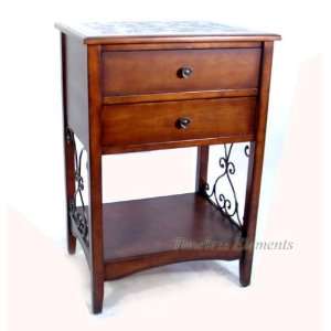   Wood Floral Top Nightstand, Bedside Drawers Side Table