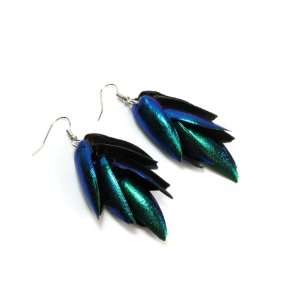  Iridescent Emerald Beetle Wing Dangle Earrings Jewelry