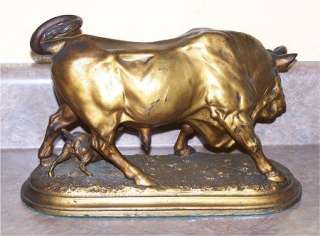 Antique Spelter Bull And Dog Clock Top  