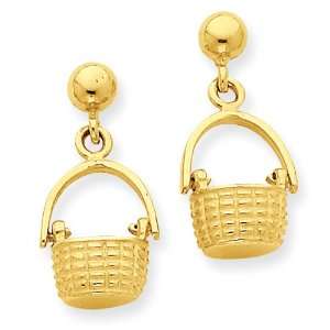  14k Gold 3 D Basket with Moveable Handle Post Earrings 