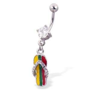  Flipflop with Jamican stripe navel ring Jewelry
