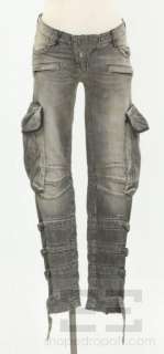 Balmain Gray Cargo Buckle Trim Skinny Jeans Size 38  