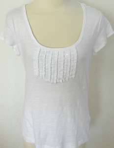 Banana Republic Womens White Ruffle Sequined T Shirt Sizes S XL 