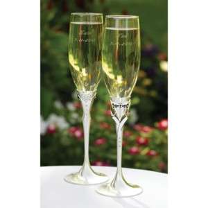 Personalized Wedding Toasting Flutes Gown & Tuxedo Engraved Champage 