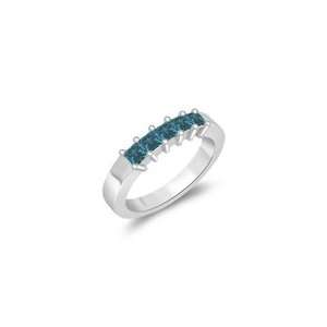   Blue Diamond Five Stone Wedding Band in 14K White Gold 5.0 Jewelry