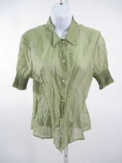 BARNEYS NEW YORK Green Sheer Button Up Blouse Top Sz 42  