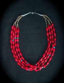 Pueblo Red Coral Turquoise NECKLACE 22 in.  