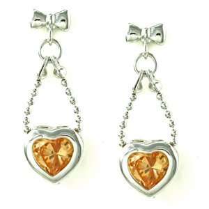  Bow Knot and Bead Chain with Bezel Heart Yellow CZ Drop 