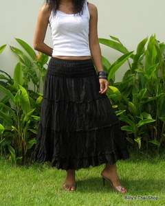 Tiered Skirt * Crinkle *Casual*Boho*Gypsy*Hippie*Ladies*Womens*Cotton 