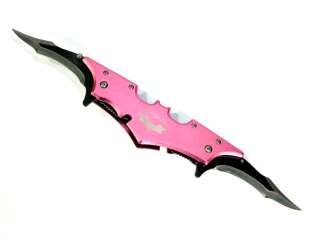 Double Blade BATMAN pocket Folding Knife BAT WING PINK  